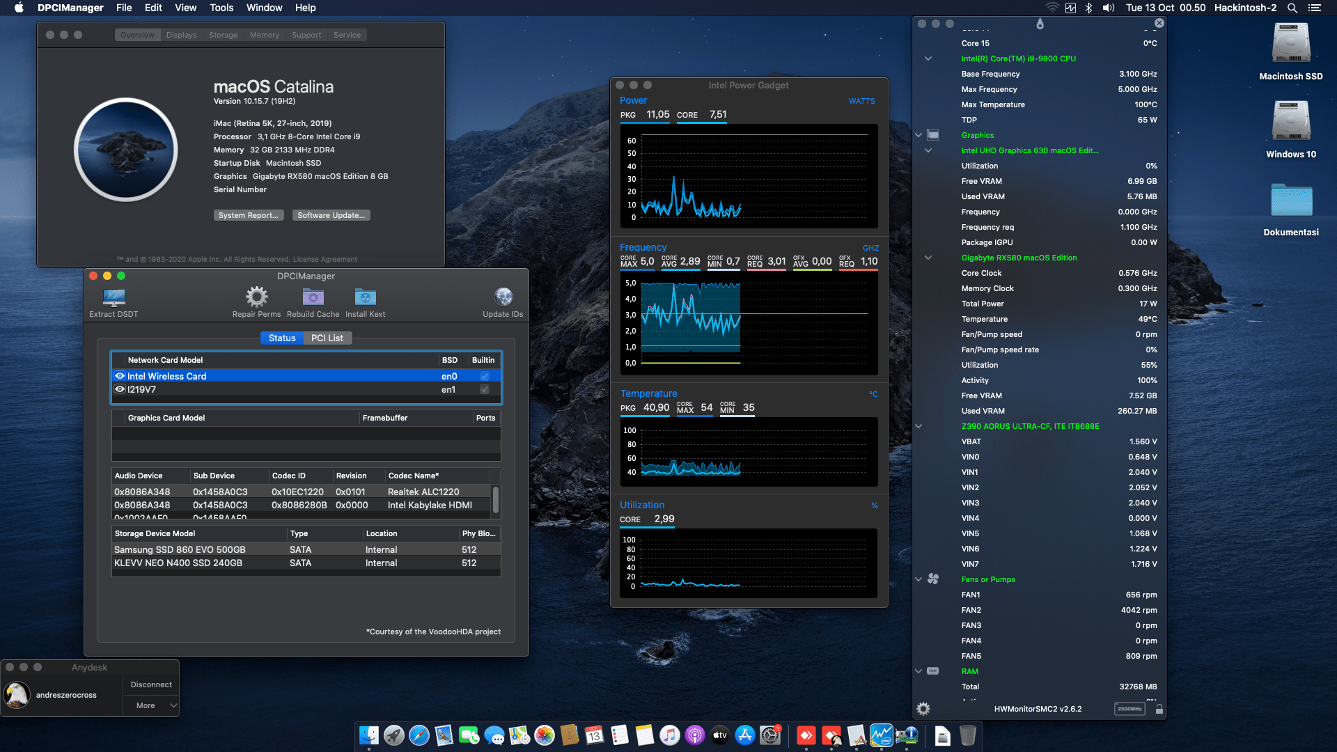 Success Hackintosh macOS Catalina 10.15.7 Build 19H2 in Gigabyte Z390 Aorus Ultra + Intel Core i9 9900 + Gigabyte RX 580